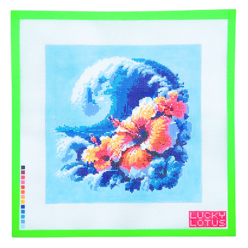 Needlepoint piece called Aloha, created by Lucky Lotus Needlepoint. 